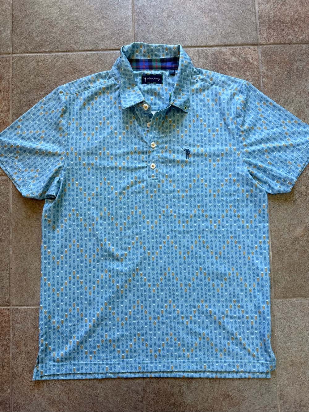 William Murray Light Blue Beer Printed Polo Golf Shirt Medium